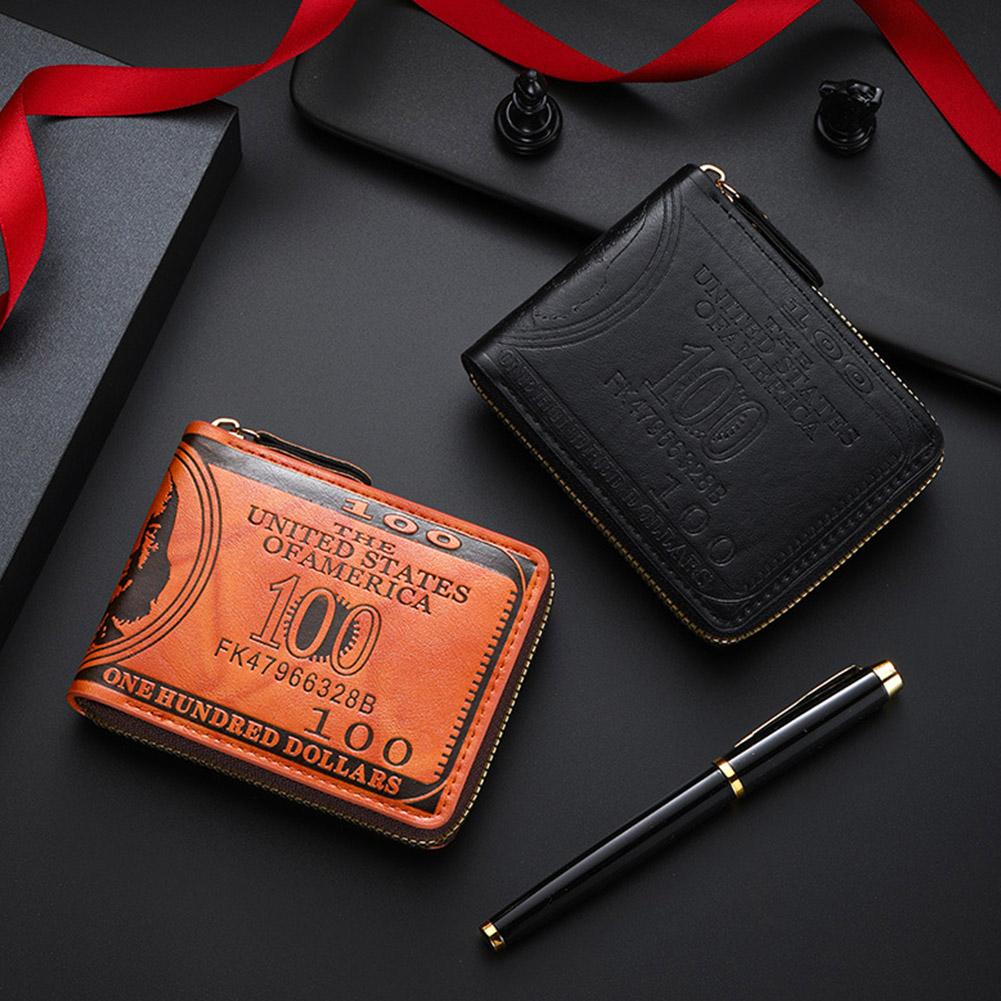 Men's Wallets with 100 US Dollar Pattern Hasp Male Leather Wallet with Zipper Card Holder Coin Pocket Purse Cartera Hombre