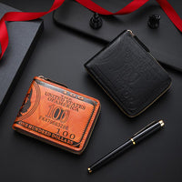 Men's Wallets with 100 US Dollar Pattern Hasp Male Leather Wallet with Zipper Card Holder Coin Pocket Purse Cartera Hombre