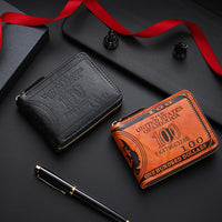 Men's Wallets with 100 US Dollar Pattern Hasp Male Leather Wallet with Zipper Card Holder Coin Pocket Purse Cartera Hombre