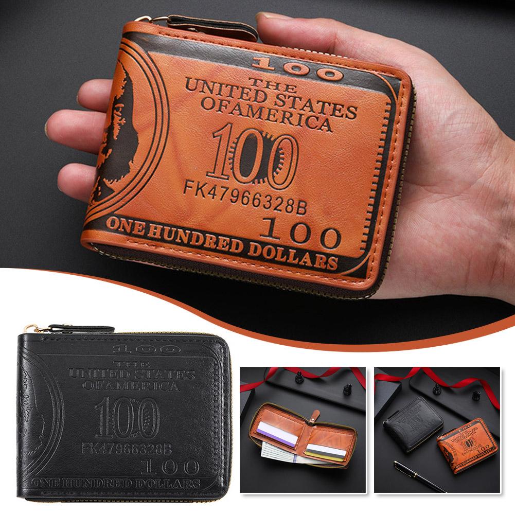 Men's Wallets with 100 US Dollar Pattern Hasp Male Leather Wallet with Zipper Card Holder Coin Pocket Purse Cartera Hombre