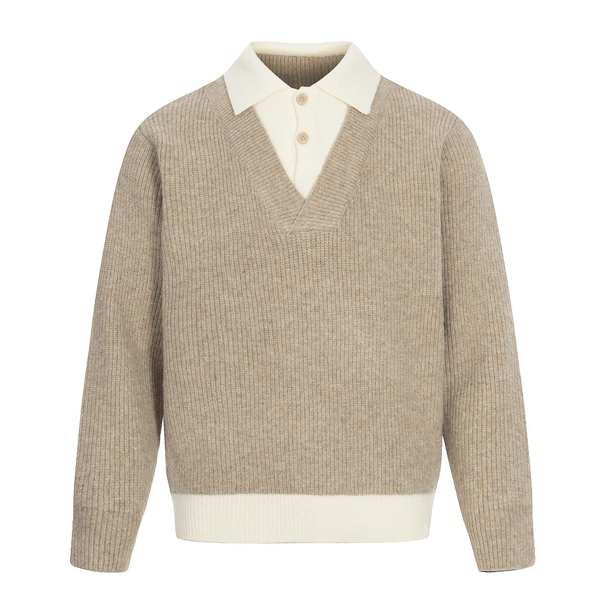 Color-blocked Mock Two-piece Polo Neck Knit Sweater for Men