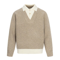 Color-blocked Mock Two-piece Polo Neck Knit Sweater for Men
