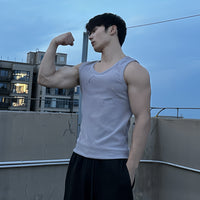 Heavyweight Combed Textured Muscle Tank Top for Men, Summer Sports Casual Fitness Training Sleeveless T-Shirt Underwear