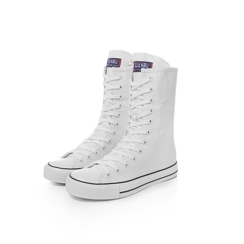 Canvas Shoes with Front Lace-Up and Side Zipper, Women's Sneakers