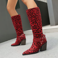 Western Style High Heel Boots for Women, Chunky Heeled, Pointed Toe, Over-the-Knee, Belt Buckle Detail Made to order, ships in 7 days