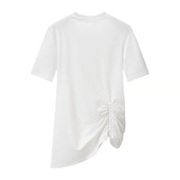 Irregular hem design with side pleats short sleeved T-shirt