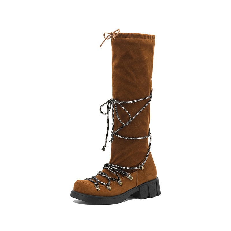 Belted Over-the-Knee Boots for Women, Vintage Thick Sole Square Heel, Slimming High Made to order, ships in 7 days