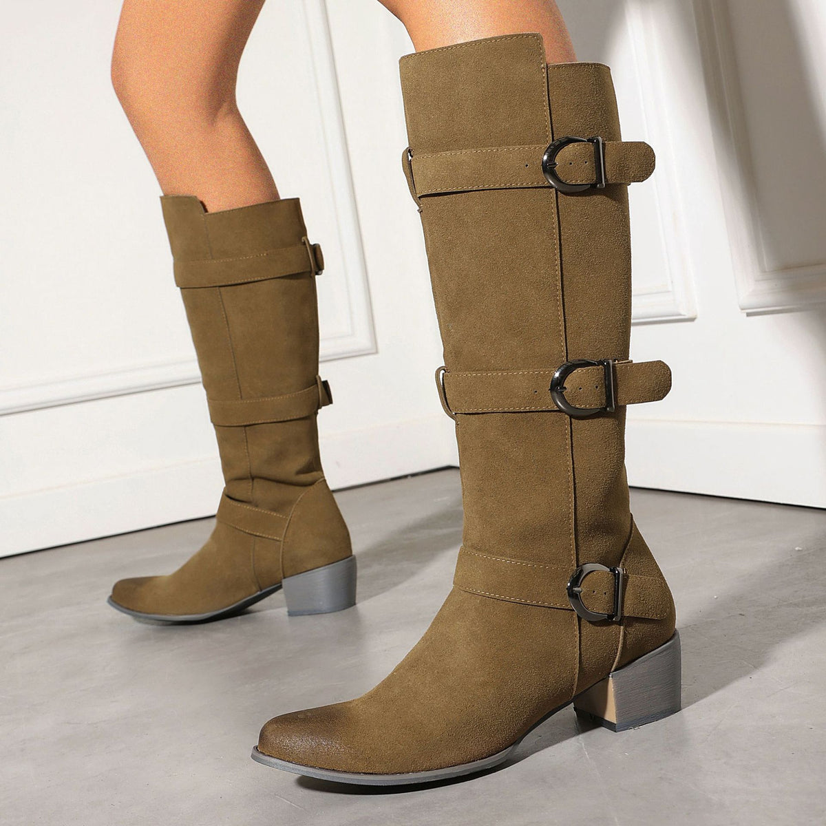Fashion Winter High Heel Chunky Heel  Belt Buckle Suede Over-the-Knee Women's Boots Made to order, ships in 7 days