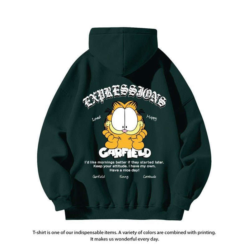 Garfield Printed Hoodie Couple Style Loose Outerwear Men