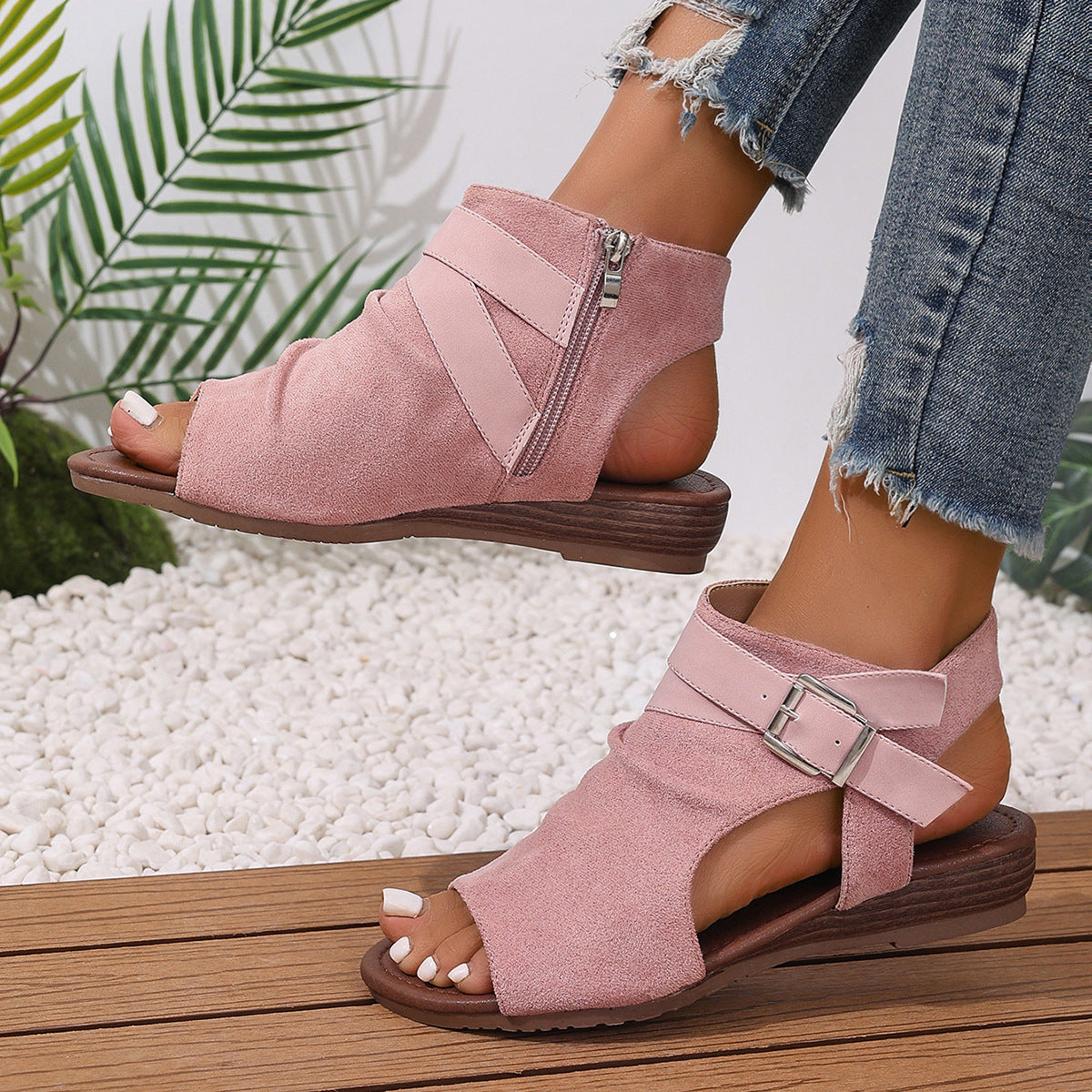 Summer Versatile Side Zipper Women's Wedge Heels Casual Wedge Sandals for Women