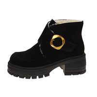 Chunky Heeled Over-the-Knee Boots with Belt Buckle, Faux Suede, High Heel, Thick Sole, Women's Winter Boots Made to order, ships in 7 days