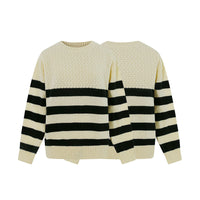 Round neck striped versatile contrasting simple knit sweater
