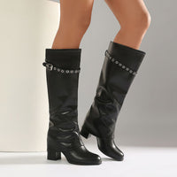 High Heel Chunky Large Size Slip-On Combat Boots for Women