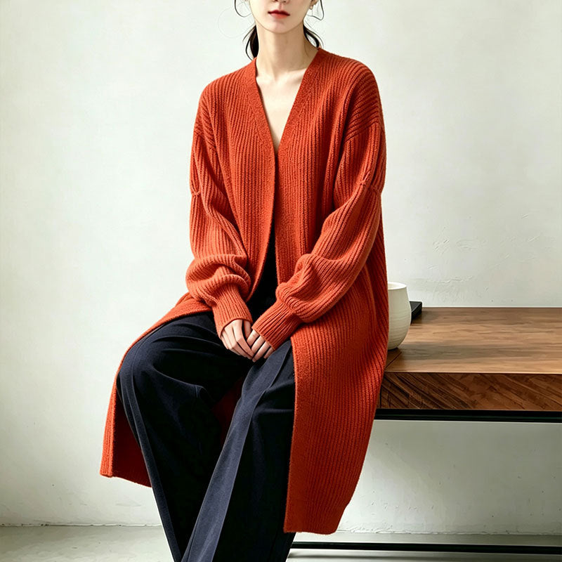 Lazy style loose solid color cardigan knit sweater