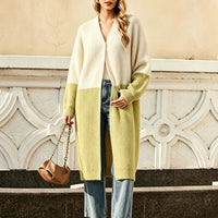 Lazy style loose cardigan contrasting color knit sweater