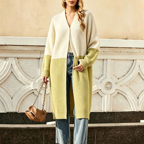 Lazy style loose cardigan contrasting color knit sweater