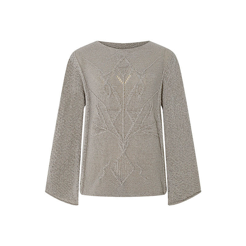 Round neck jacquard versatile solid color simple knit sweater