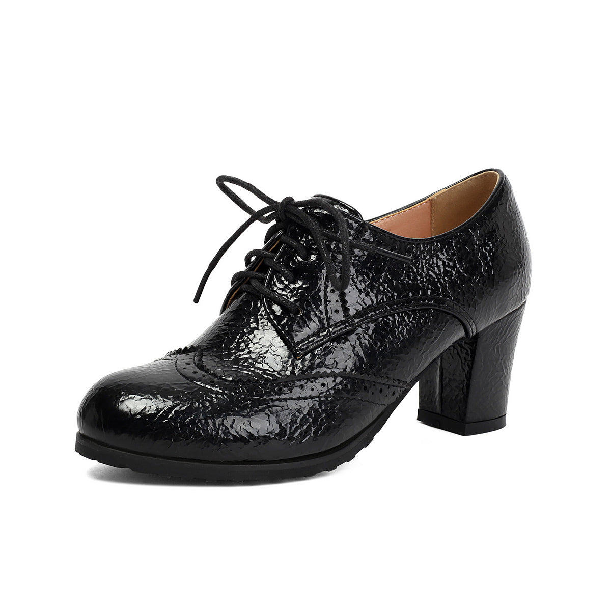 Spring and Autumn Fashion High-Heeled Lace-Up Block Shoes Oversized Lace-Up Brogue Dress Shoes Made to order, ships in 7 days