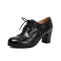 Spring and Autumn Fashion High-Heeled Lace-Up Block Shoes Oversized Lace-Up Brogue Dress Shoes Made to order, ships in 7 days