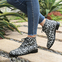 Autumn/winter casual low heel leopard print  extra large size lace-up low-cut Martin boots Made to order, ships in 7 days