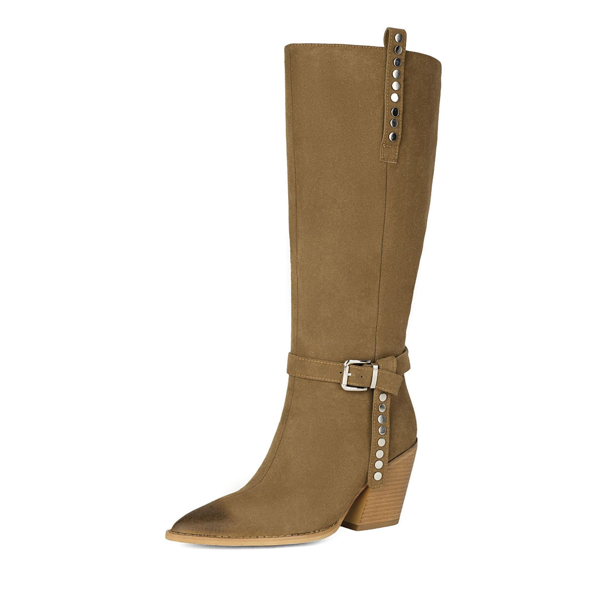 Lady's High Heel Boots with Studs, Pointed Toe, High Shaft Western Style Made to order, ships in 7 days