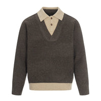 Color-blocked Mock Two-piece Polo Neck Knit Sweater for Men