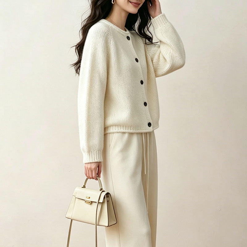 Versatile lazy style loose cardigan knit sweater