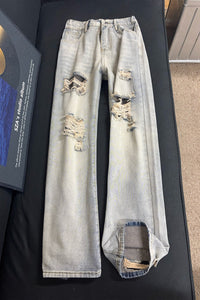 Vintage Street Style Distressed Rip-Off Denim Pants
