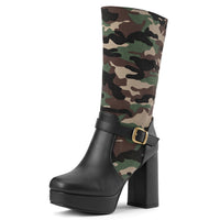 Fashion Punk Style Camouflage High-Cut Women's Boots with Thick Heel and Platform Made to order, ships in 7 days