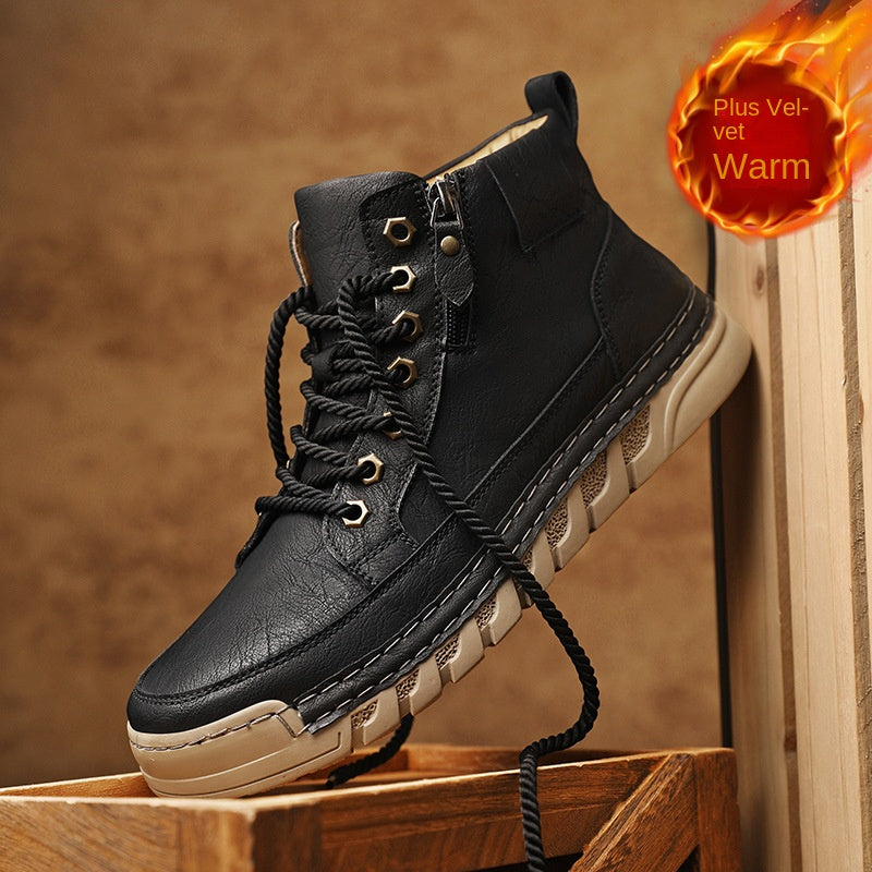 Autumn and Winter Outdoor Casual Men's Plus Size Martin Boots Fashion Trendy Versatile Thick Sole Mid-Cut Boots