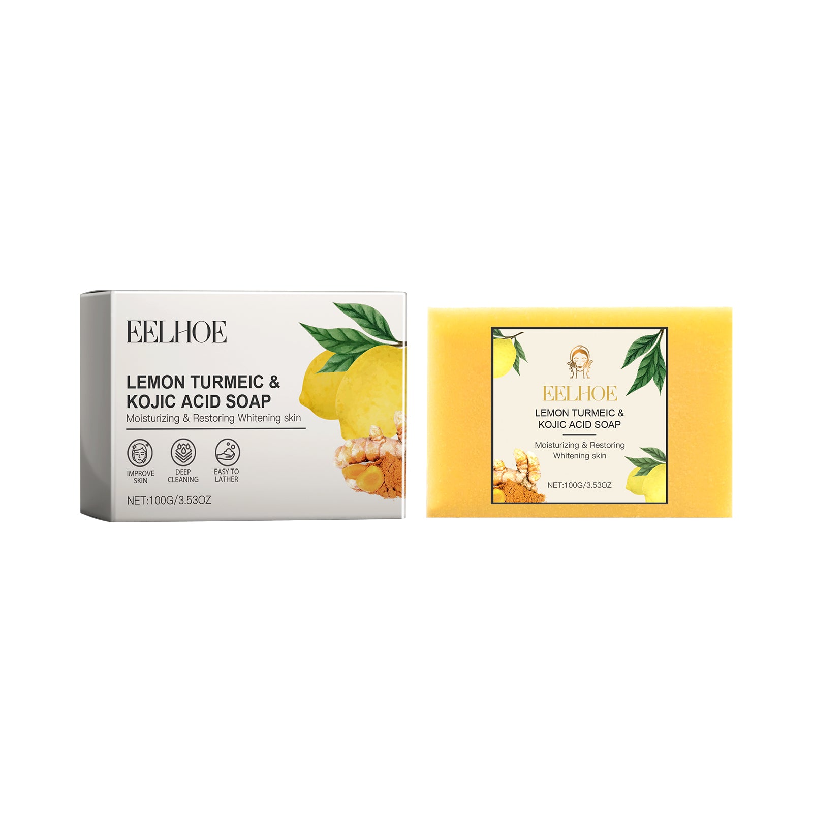 EELHOE Lemon Turmeric Acid Soap, Gently Cleanses, Moisturizes And Brightening Skin Square Cleanser