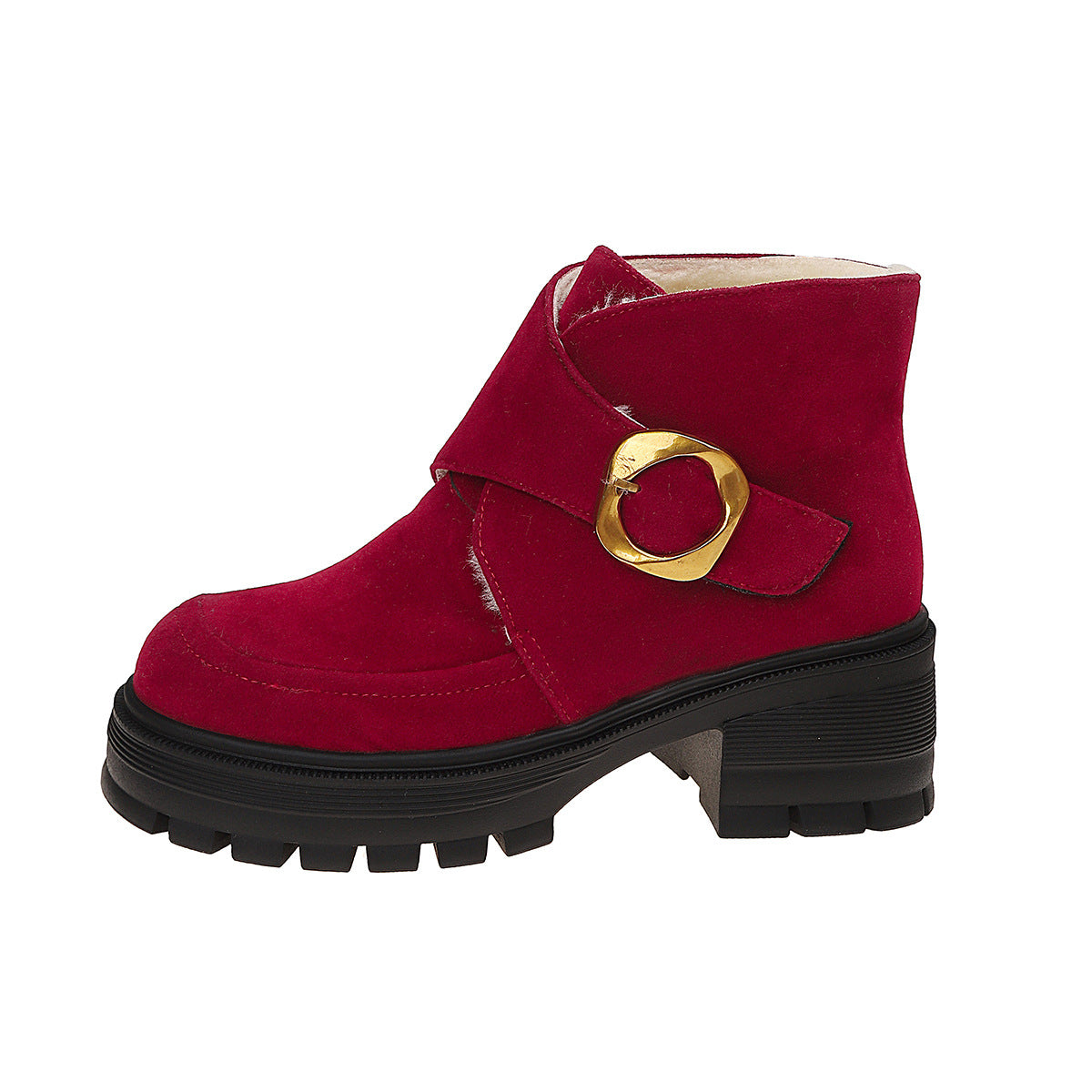 Chunky Heeled Over-the-Knee Boots with Belt Buckle, Faux Suede, High Heel, Thick Sole, Women's Winter Boots Made to order, ships in 7 days