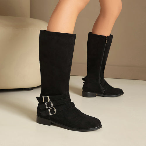 Leather Belt Buckle Suede High-Cut Casual Low-Heel Motorcycle Boots for Men Made to order, ships in 7 days