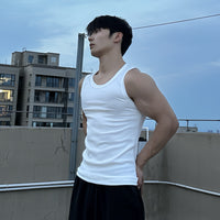 Heavyweight Combed Textured Muscle Tank Top for Men, Summer Sports Casual Fitness Training Sleeveless T-Shirt Underwear
