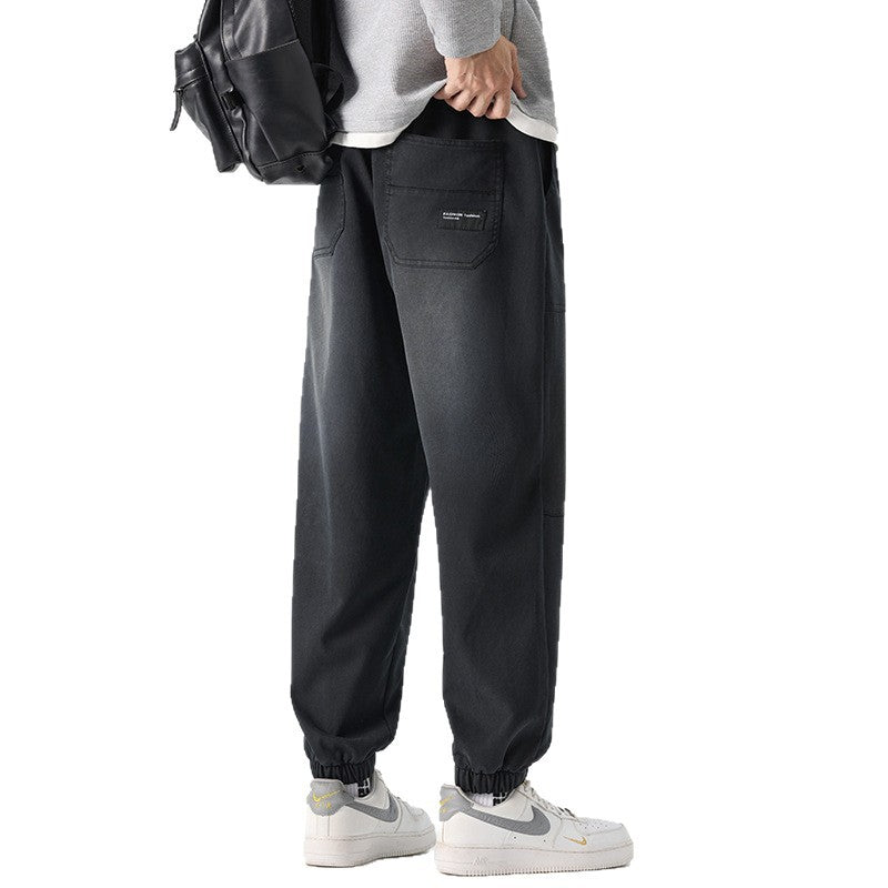 Patchwork Cargo Pants for Men, Drawstring Tapered Fit