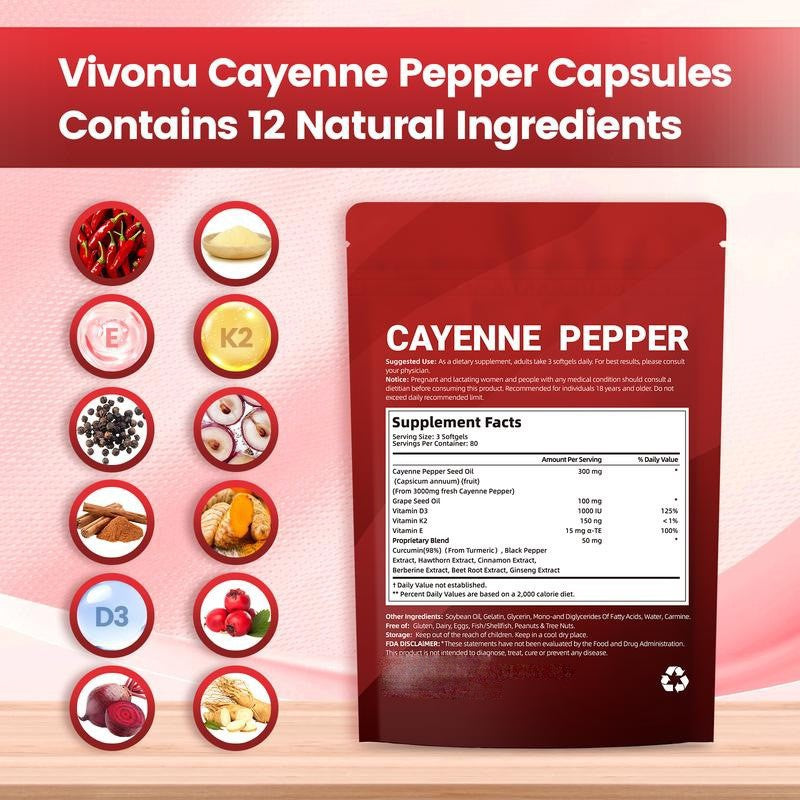 Vitamin D3+K2 Capsules CAYANNE PEPPER Chili Capsules 240 capsules