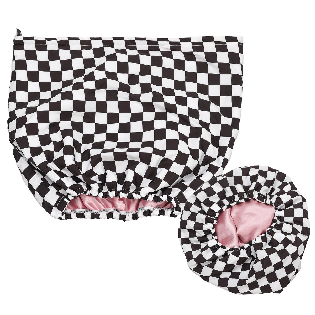 Waterproof Three-Layer Bath Cap with Silk-Like Lining and Checkered Design, Premium Hair Care Cap