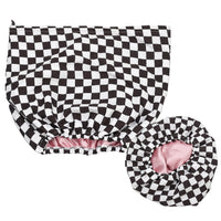 Waterproof Three-Layer Bath Cap with Silk-Like Lining and Checkered Design, Premium Hair Care Cap