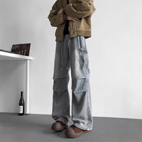 Wide Leg Cargo Denim Pants Men