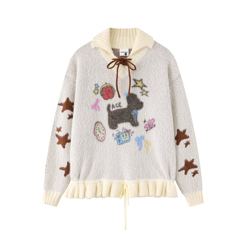 Cartoon puppy embroidered sweater