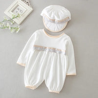 baby boy clothes white baptism baby romper set with hat turndown collar newborn first boy birthday clothing 3-24M
