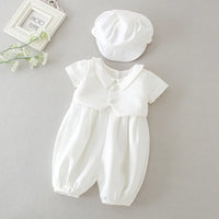 baby boy clothes white baptism baby romper set with hat turndown collar newborn first boy birthday clothing 3-24M