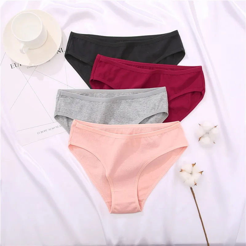 3PCS/Set Cotton Panties Women's Briefs Jacquard Design Solid Color Underpants S-XL