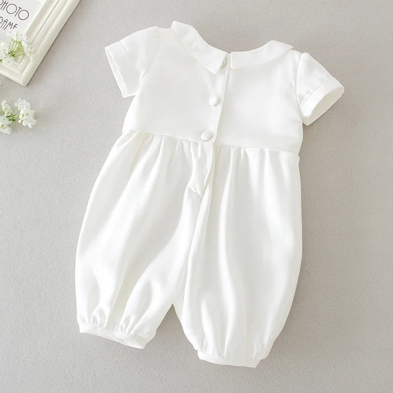 baby boy clothes white baptism baby romper set with hat turndown collar newborn first boy birthday clothing 3-24M