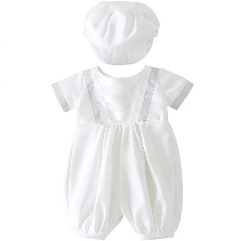 baby boy clothes white baptism baby romper set with hat turndown collar newborn first boy birthday clothing 3-24M