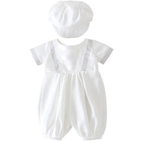 baby boy clothes white baptism baby romper set with hat turndown collar newborn first boy birthday clothing 3-24M