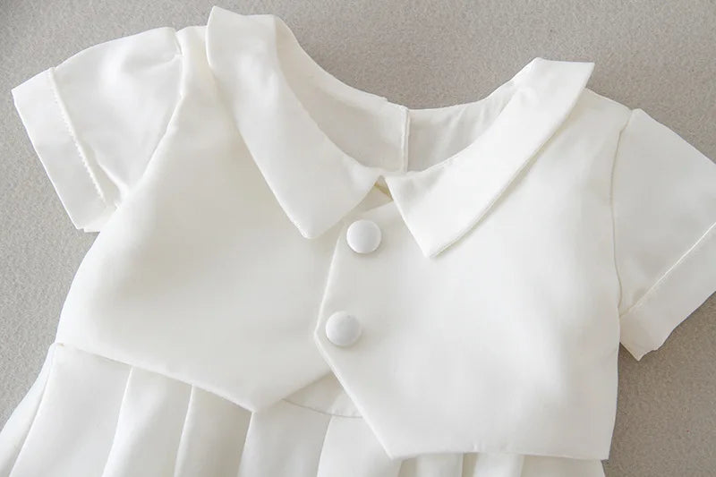 baby boy clothes white baptism baby romper set with hat turndown collar newborn first boy birthday clothing 3-24M