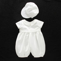 baby boy clothes white baptism baby romper set with hat turndown collar newborn first boy birthday clothing 3-24M