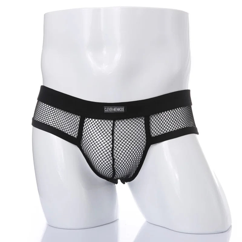 Men's Boxer Shorts Low Rise Mesh Trunk Underwear Black White