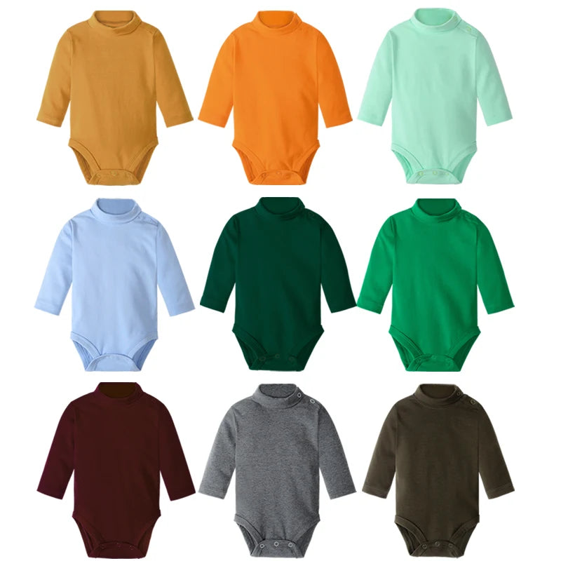 Baby Boy Clothes 100% Cotton Pure Solid Newborn Bodysuits Turtleneck Premature Clothing Shirts Tops 0 1 2 3 Years PJS Soft